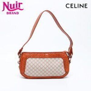 Celine Macadam Leather Canvas Shoulder Bag Beige Brown